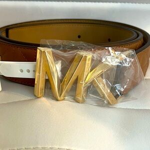 Michael Kors Women's Brown Leather Belt -with Gold Studs - Size XL